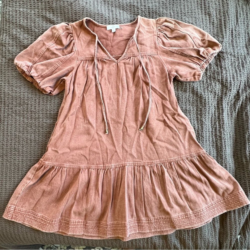 Entro Dusty Rose Mini Dress with Puff Sleeves